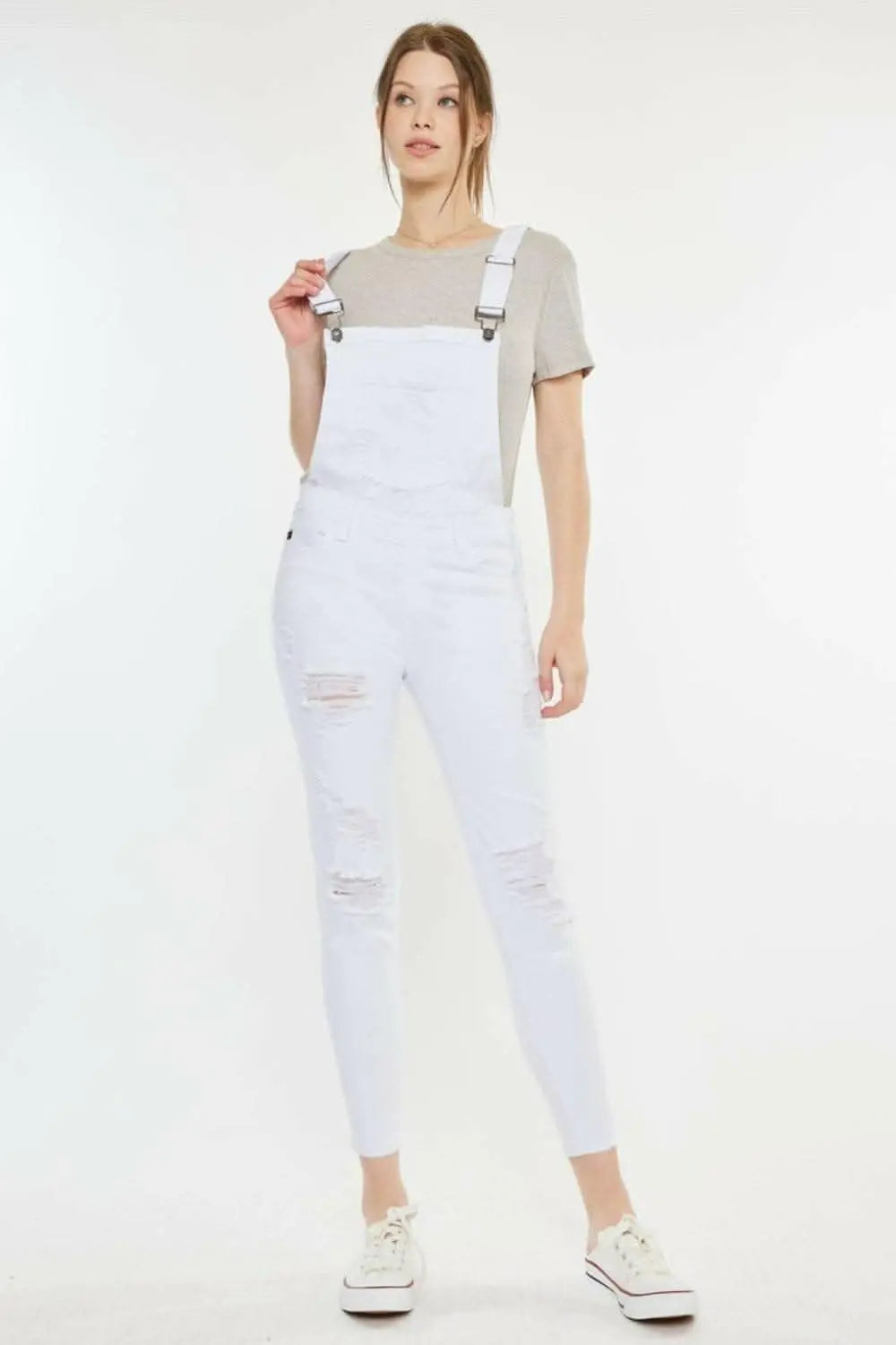 Rugged Chic Distressed Skinny Denim Overalls - Love Salve